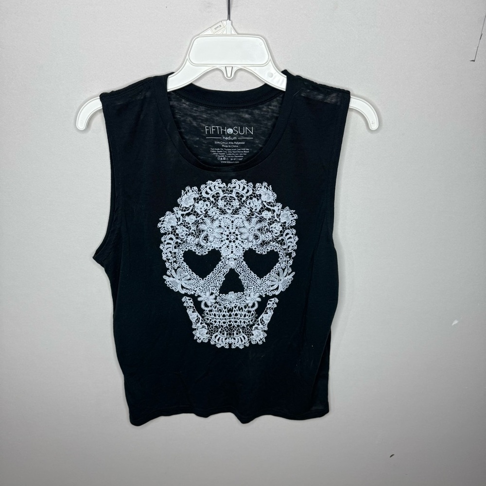 Fifth Sun Women's Black Skull Graphic Top
